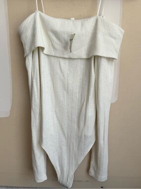 aerie Cream Ribbed Off-Shoulder Bodysuit